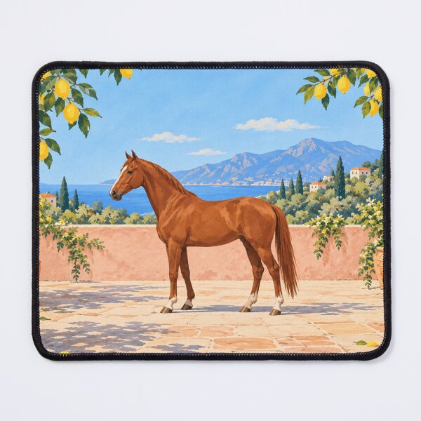 Item preview, Chestnut Horse in a Lemon Courtyard designed and sold by Glottopia.