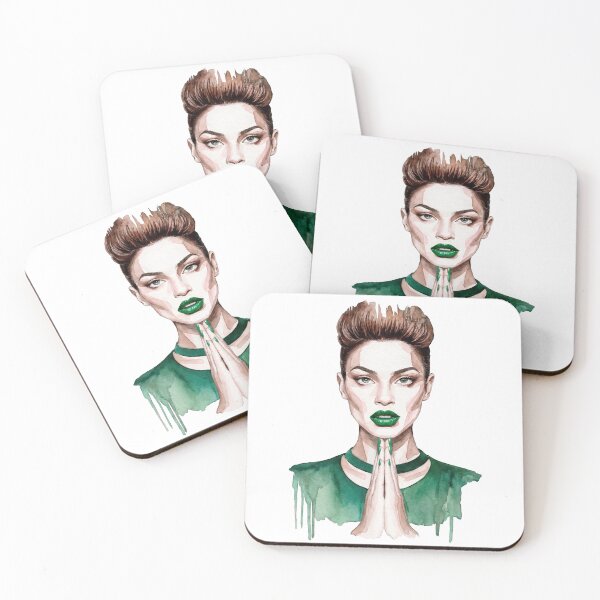 Item preview, Green Lipstick Fashion Woman Praying Hands Art designed and sold by Veganizer.art.