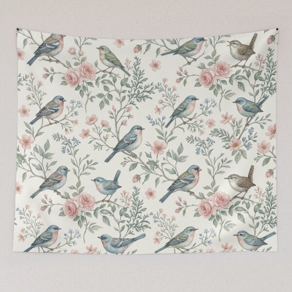Item preview, English Garden Songbirds Floral Seamless Pattern designed and sold by ShivCraftStudio.