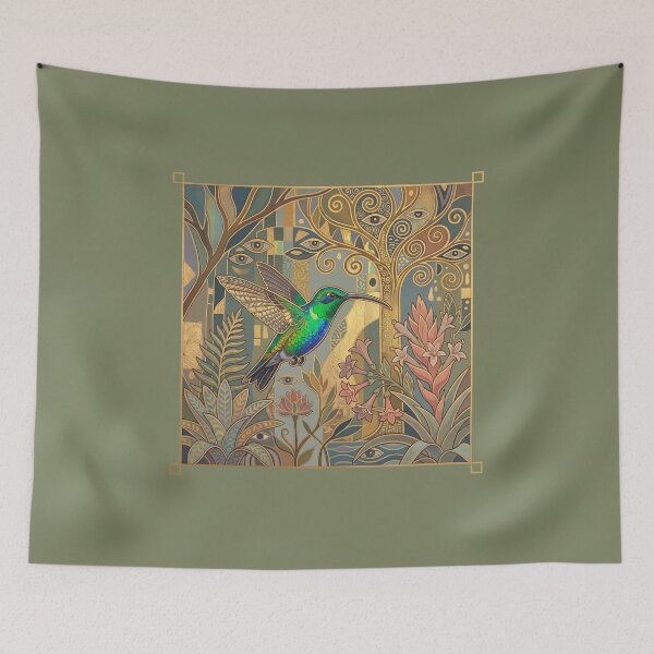 Item preview, Green-Throated Carib: Art Nouveau Vienna Secession Hummingbird Fine Art Print designed and sold by FreiherrPK.
