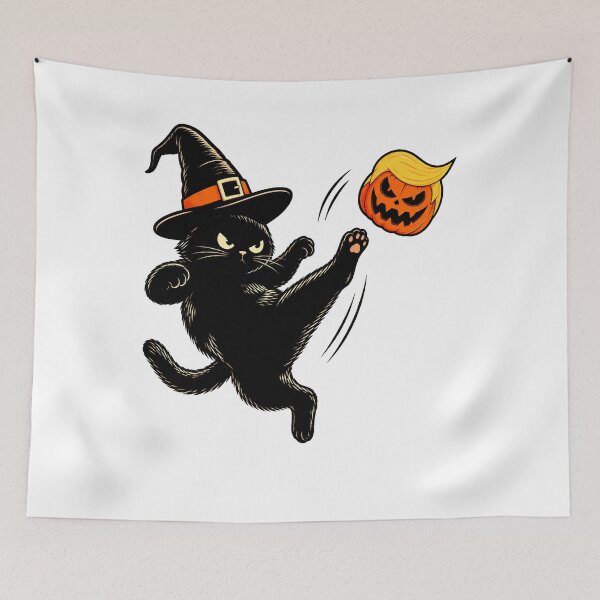 Item preview, Black Cat Witch Kicking Trumpkin Funny Anti Trump Halloween designed and sold by watanabeee.