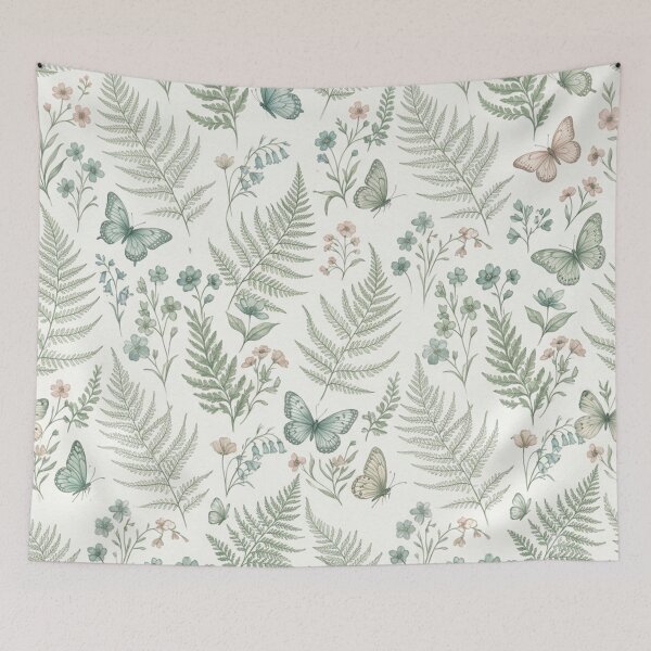 Item preview, Fern Leaves Butterflies Botanical Seamless Pattern designed and sold by ShivCraftStudio.