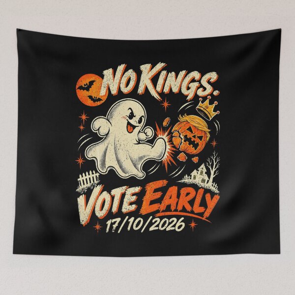 Item preview, No Kings Vote Early 17 10 2026 Ghost Kicking Trumpkin Halloween  designed and sold by watanabeee.