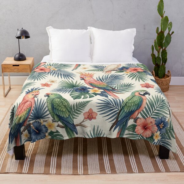 Item preview, Exotic Tropical Parrots Palm Seamless Pattern designed and sold by ShivCraftStudio.
