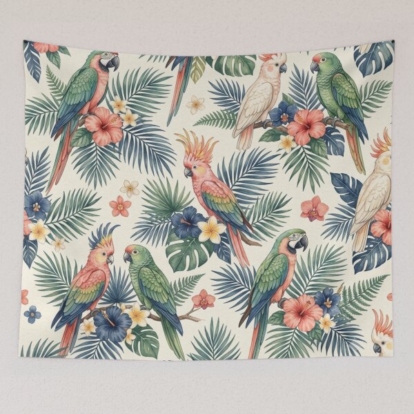 Item preview, Exotic Tropical Parrots Palm Seamless Pattern designed and sold by ShivCraftStudio.