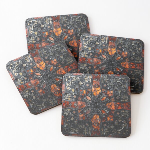 Item preview, Dark Gothic Gaudi Mosaic Amber Black Stained Glass Print designed and sold by GrinGalore.