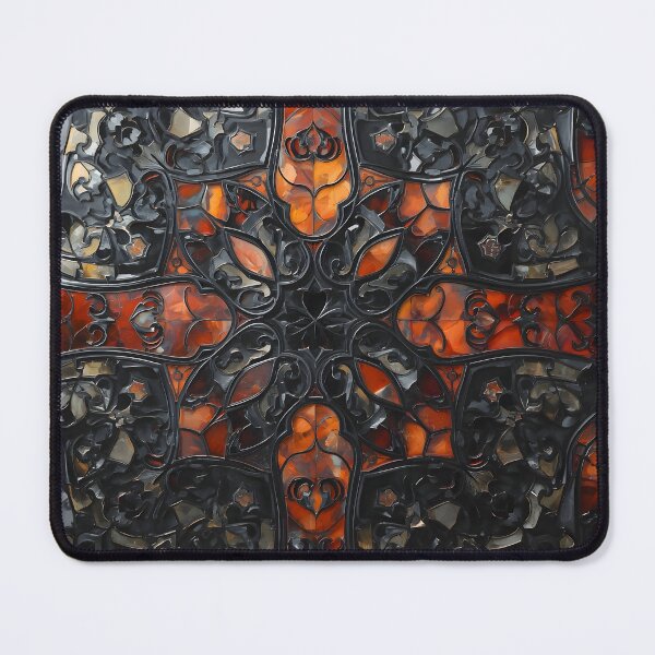 Item preview, Dark Gothic Gaudi Mosaic Amber Black Stained Glass Print designed and sold by GrinGalore.
