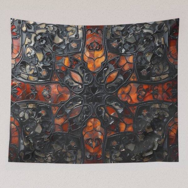 Item preview, Dark Gothic Gaudi Mosaic Amber Black Stained Glass Print designed and sold by GrinGalore.