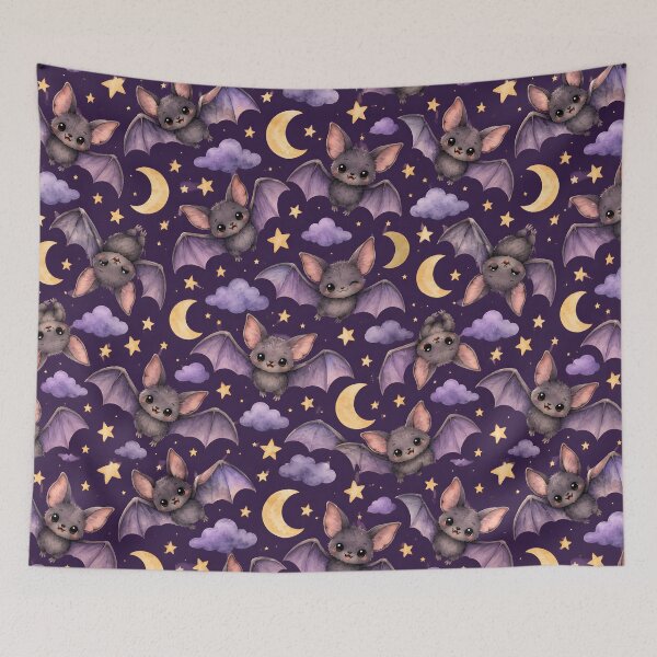 Item preview, Cute Watercolor Bats, Moons & Stars Night Sky Pattern designed and sold by blankTeeShirt.
