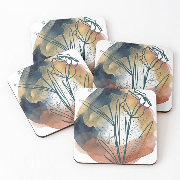 Item preview, Celestial Boho Floral Minimalist Art - Navy & Terracotta Watercolor with Constellations designed and sold by Graphix  Studio.