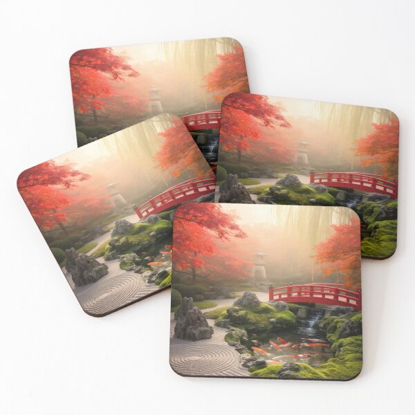Item preview, Misty Japanese Zen Garden – Autumn Maple Koi Pond designed and sold by nhk999.