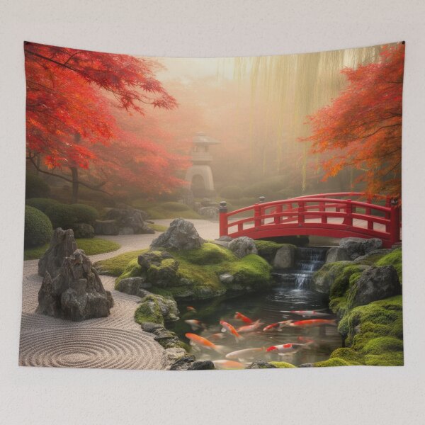 Item preview, Misty Japanese Zen Garden – Autumn Maple Koi Pond designed and sold by nhk999.