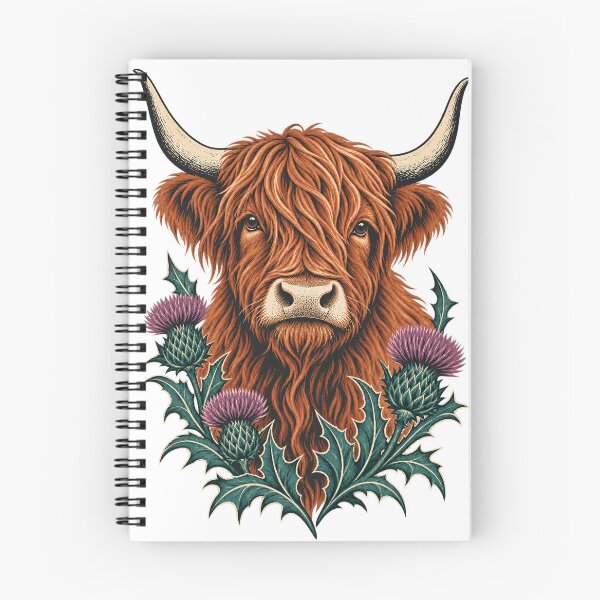 Item preview, Highland Cow and Thistles Linocut designed and sold by The Murcian Path.