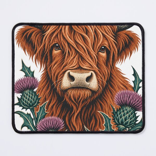 Item preview, Highland Cow and Thistles Linocut designed and sold by The Murcian Path.