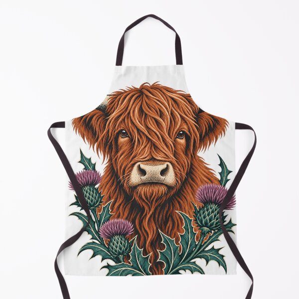 Item preview, Highland Cow and Thistles Linocut designed and sold by The Murcian Path.