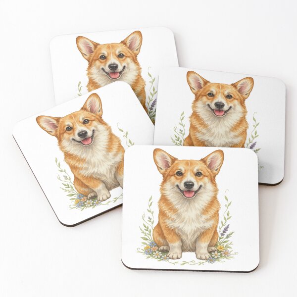 Item preview, Corgi Puppy with Flowers – Cottagecore Dog Art designed and sold by JanjjaSoulInk.