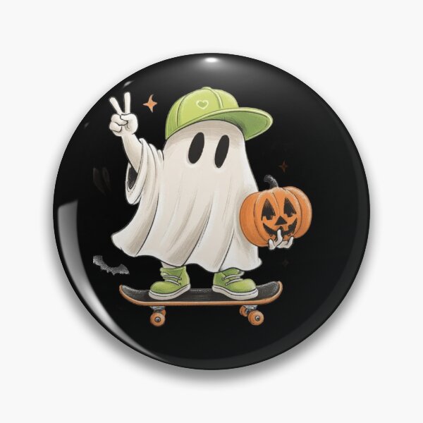 Item preview, Cute Skater Ghost on Skateboard with Pumpkin Halloween Graphic designed and sold by GrimNest.
