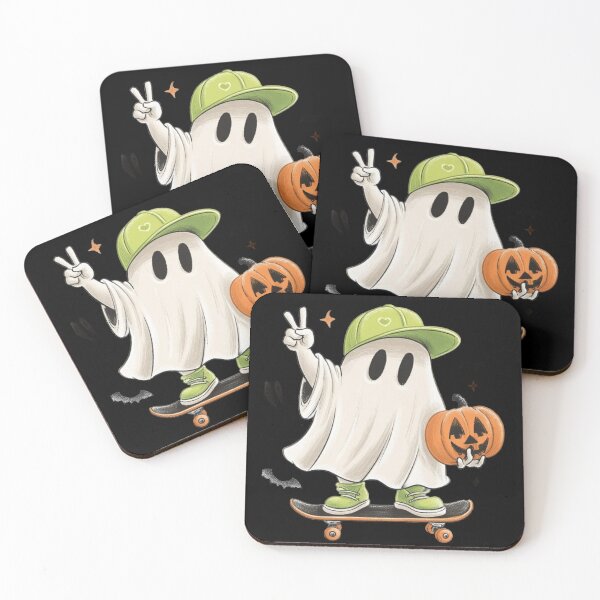 Item preview, Cute Skater Ghost on Skateboard with Pumpkin Halloween Graphic designed and sold by GrimNest.