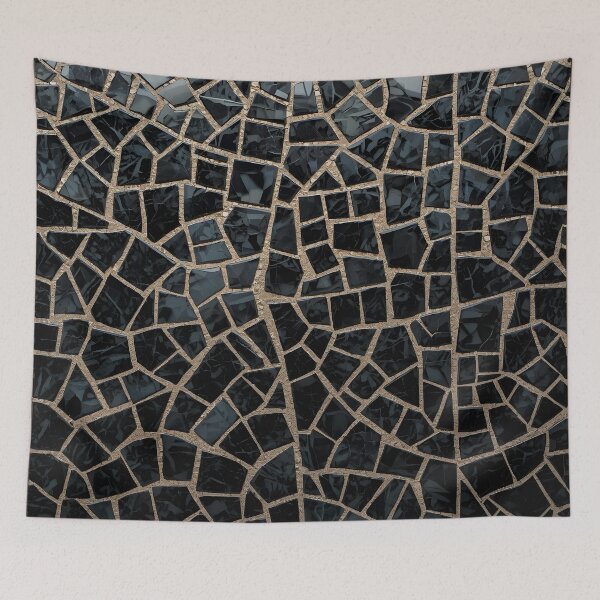 Item preview, Gaudi Inspired Black Obsidian Cracked Glass Mosaic Tile Pattern Print designed and sold by GrinGalore.