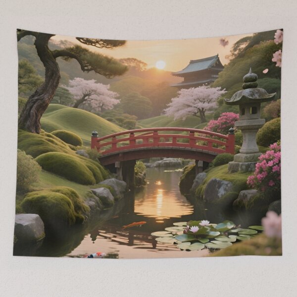 Item preview, Bridge of Serenity | Koi Garden at Sunrise designed and sold by nhk999.
