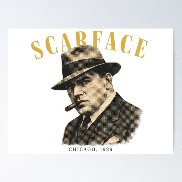 Item preview, Scarface Vintage Halftone Gangster Portrait 1920s designed and sold by Art&Fun.