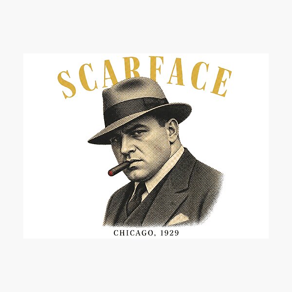 Item preview, Scarface Vintage Halftone Gangster Portrait 1920s designed and sold by Art&Fun.