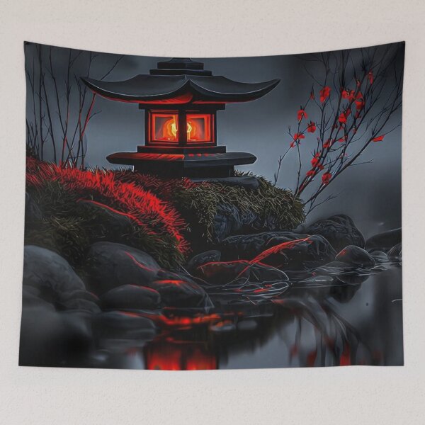 Item preview, Japanese Stone Lantern at Sunset Glowing Reflection Water Aesthetic designed and sold by LYAN-STORE.