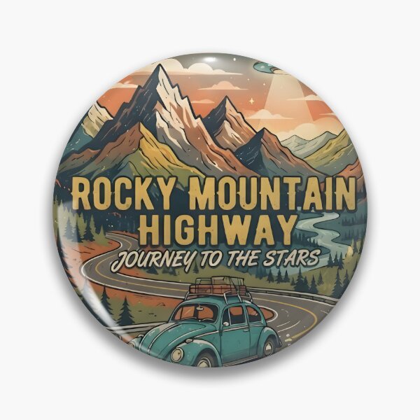 Item preview, Rocky Mountain Highway Retro UFO Travel Poster Vintage Sci-Fi Road Trip Art designed and sold by MCV-Designs.