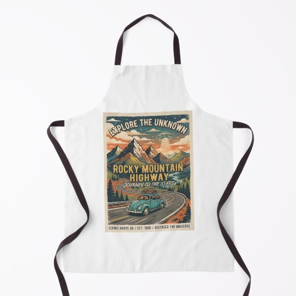 Item preview, Rocky Mountain Highway Retro UFO Travel Poster Vintage Sci-Fi Road Trip Art designed and sold by MCV-Designs.