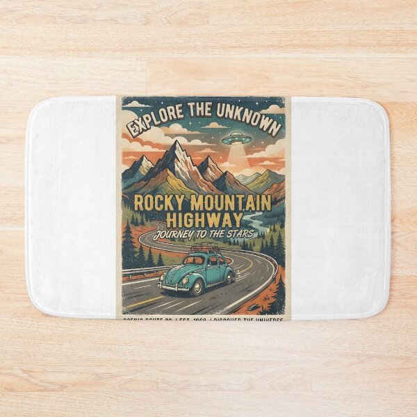 Item preview, Rocky Mountain Highway Retro UFO Travel Poster Vintage Sci-Fi Road Trip Art designed and sold by MCV-Designs.