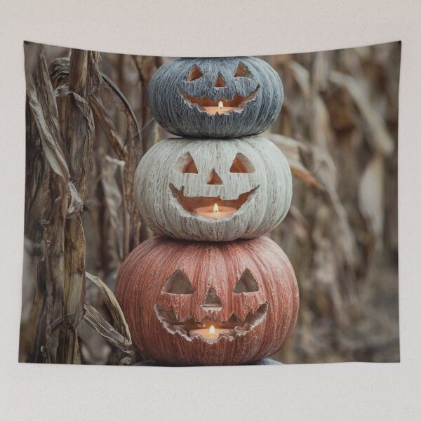 Item preview, Stacked Jack O Lantern Pumpkins Spooky Halloween Field Aesthetic designed and sold by LYAN-STORE.