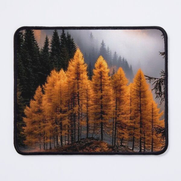 Item preview, Golden Autumn Larch Trees Mountain Lake Foggy Reflection designed and sold by LYAN-STORE.
