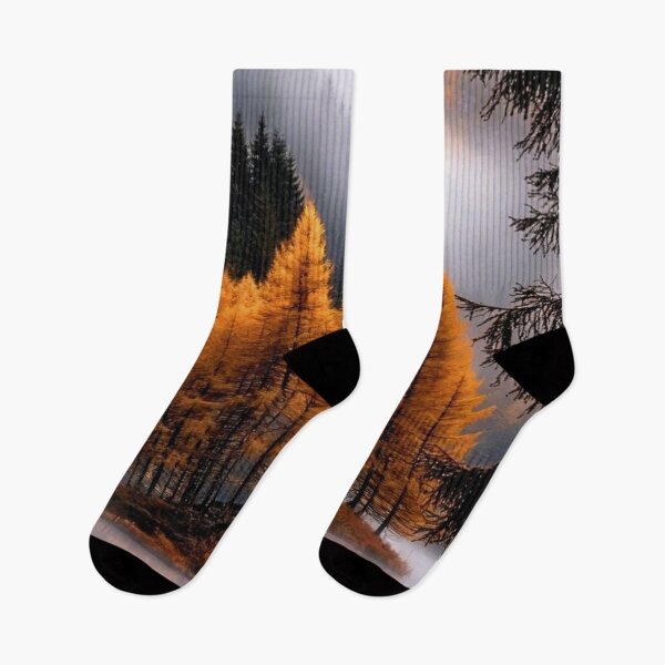 Item preview, Golden Autumn Larch Trees Mountain Lake Foggy Reflection designed and sold by LYAN-STORE.