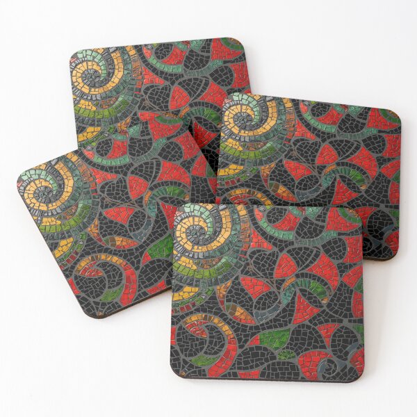 Item preview, Gaudi Inspired Spiral Mosaic Swirl Red Green Black Pattern designed and sold by GrinGalore.