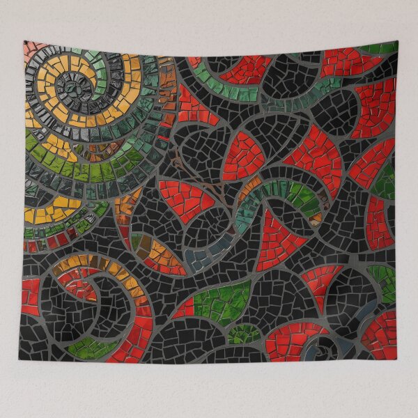 Item preview, Gaudi Inspired Spiral Mosaic Swirl Red Green Black Pattern designed and sold by GrinGalore.