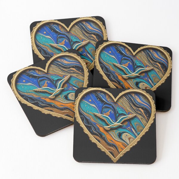 Item preview, Golden Seabird Crest - Mystical Heart Emblem Fluid Art Collection designed and sold by Breezes-of-Ida.