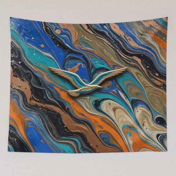 Item preview, Golden Seabird Crest - Mystical Heart Emblem Fluid Art Collection designed and sold by Breezes-of-Ida.