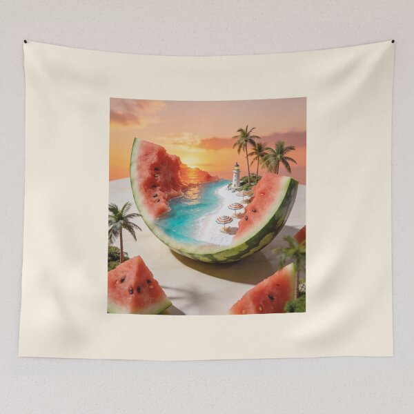 Item preview, Watermelon Island Beach - Surreal Tropical Sunset Miniature Art designed and sold by OksArtStudio.