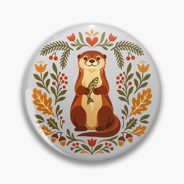 Item preview, Folk Art Otter with Floral Wreath designed and sold by hattie's.