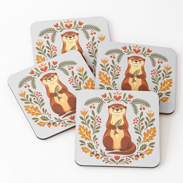 Item preview, Folk Art Otter with Floral Wreath designed and sold by hattie's.