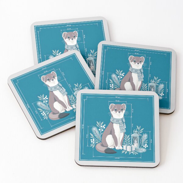 Item preview, Winter Ferret Illustration with Measurement Overlay designed and sold by hattie's.
