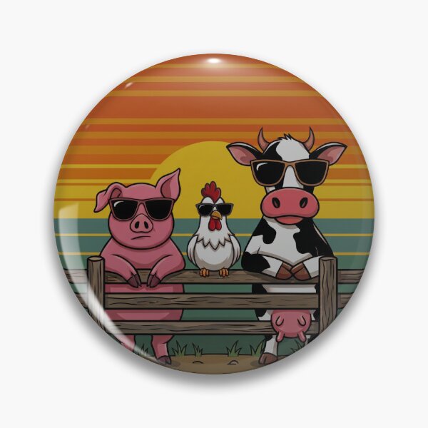 Item preview, Cool Farm Cow Chicken Pig Sunglasses Retro Sunset  designed and sold by Veganizer.art.