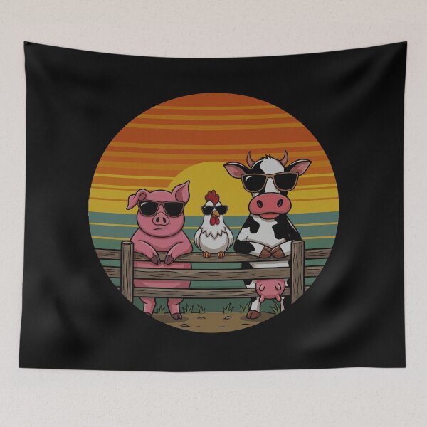Item preview, Cool Farm Cow Chicken Pig Sunglasses Retro Sunset  designed and sold by Veganizer.art.
