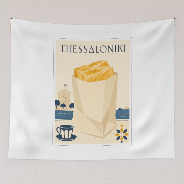 Item preview, Thessaloniki Bougatsa Pastry Greece Travel Poster designed and sold by Beyond Destinations.