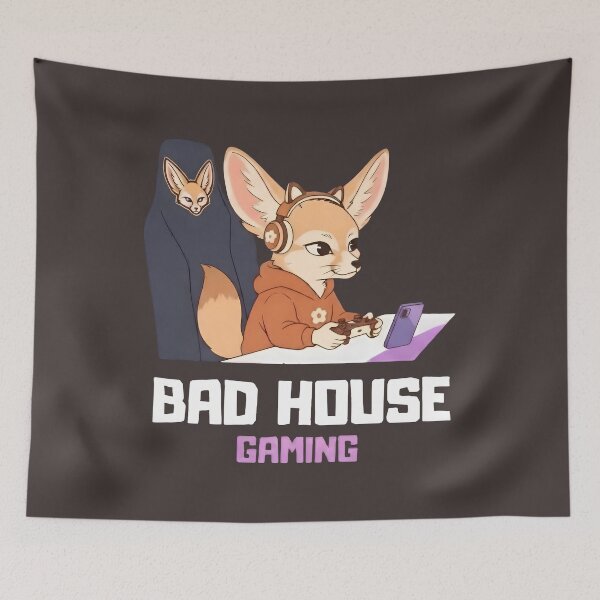 Item preview, ​Bad House Gaming Fennec Fox Cute Anime Gamer Setup Design designed and sold by printozaShop⭐️⭐️⭐️⭐️.