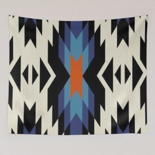 Item preview, Southwestern Native Tribal Pattern Aztec Geometric Mosaic Blue Orange designed and sold by LYAN-STORE.