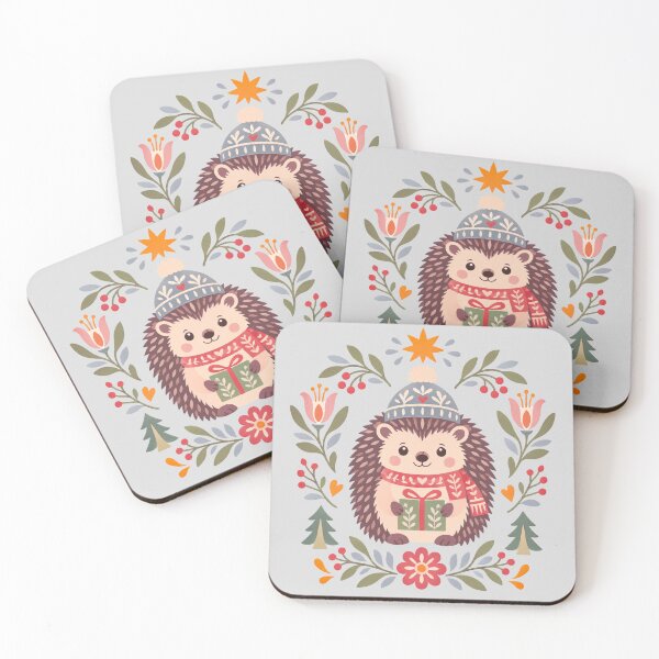 Item preview, Festive Hedgehog with Winter Flowers and Gift designed and sold by hattie's.
