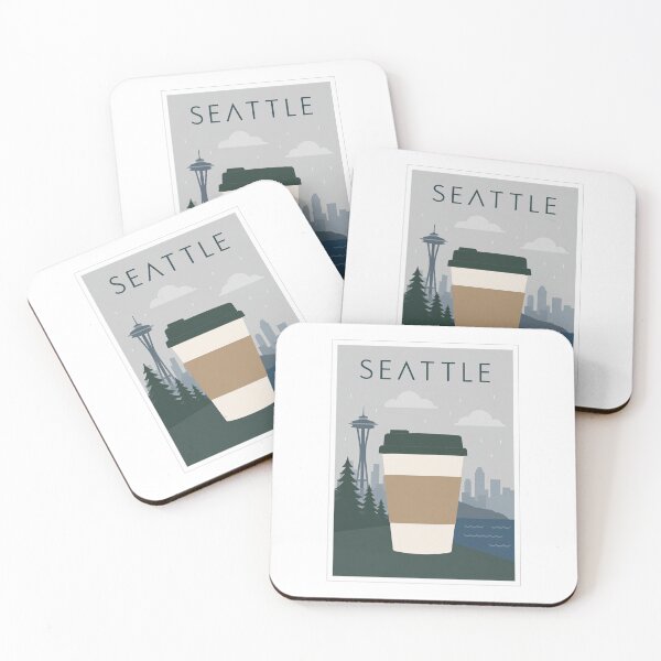 Item preview, Seattle Coffee Cup Rainy Travel Poster designed and sold by Beyond Destinations.