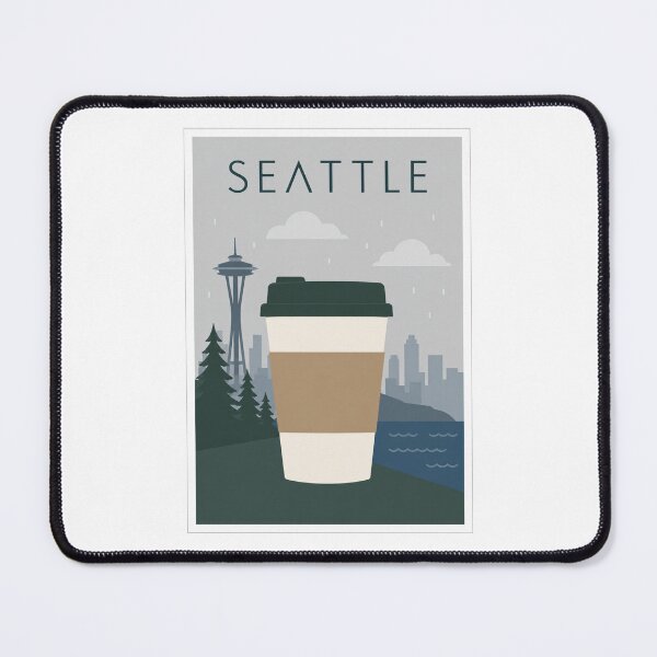 Item preview, Seattle Coffee Cup Rainy Travel Poster designed and sold by Beyond Destinations.