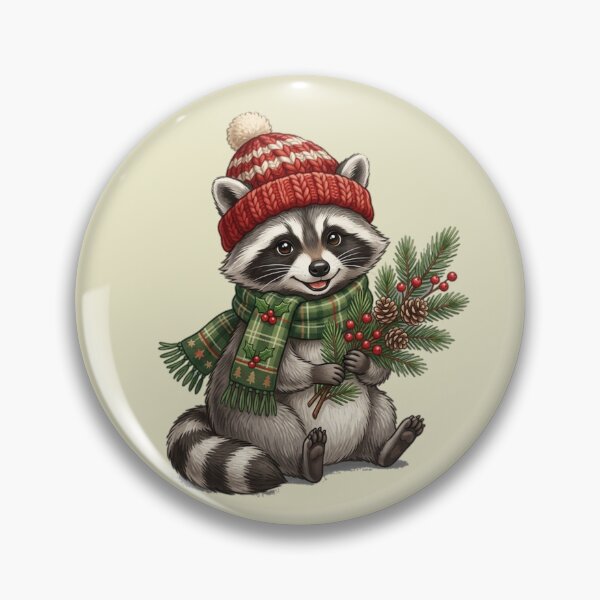 Item preview, Festive Christmas Raccoon in a Knit Hat designed and sold by PunchDrop.